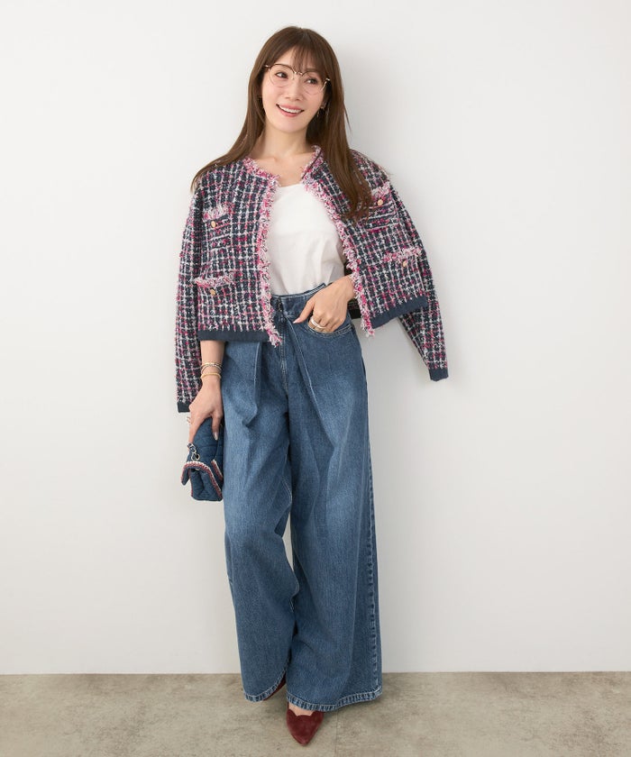 手洗い可 カーディガン レディース 秋冬 ショート丈 オフィス 青 色 厚手 おしゃれ ジョイントスペース