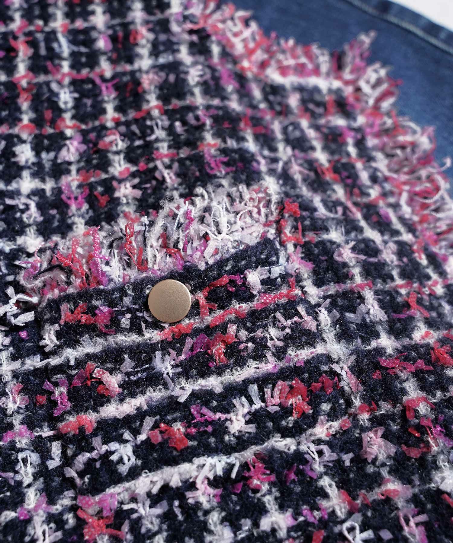 ツイードMIX フリンジ ニット カーディガン