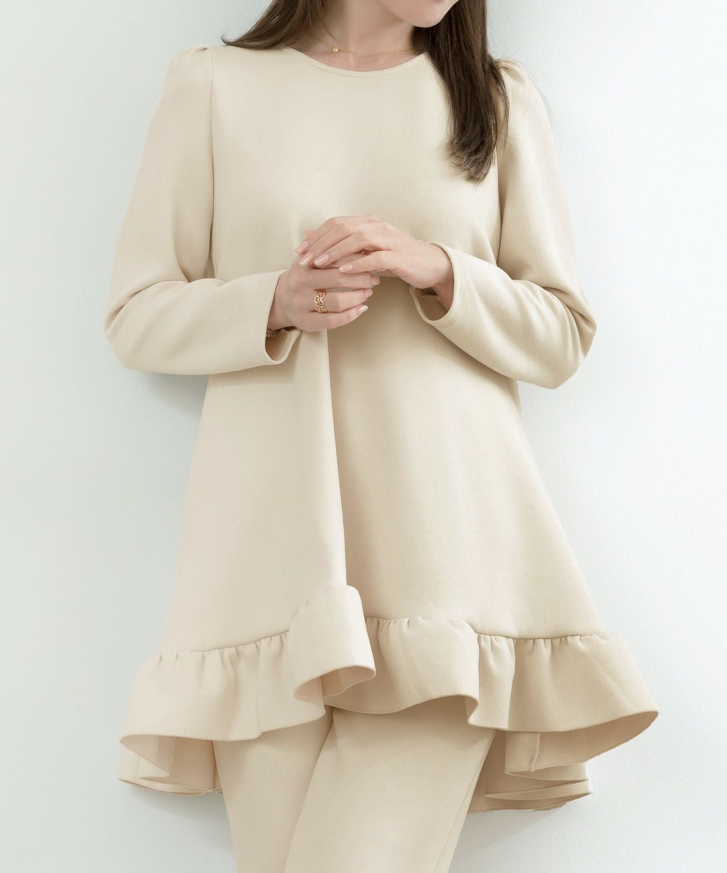 ダンボールニット フリルヘム プルオーバー 長袖 Liala×PG