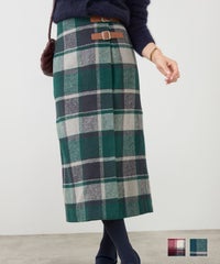 手洗い可 ボトムス スカート レディース かわいい オフィス きれいめ 大人 柄 色 秋冬 長め ジョイントスペース チェックベルト付き ラップ スカート Liala×PG
