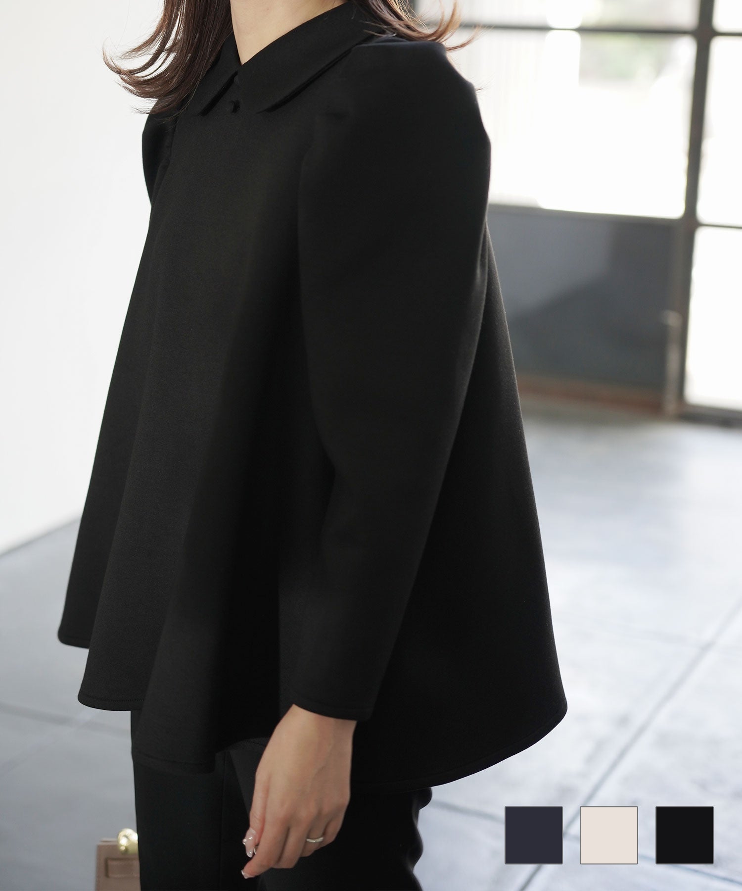 襟付き ボンディング フレア トップス 長袖 HUIT 全3色｜hit841-0174