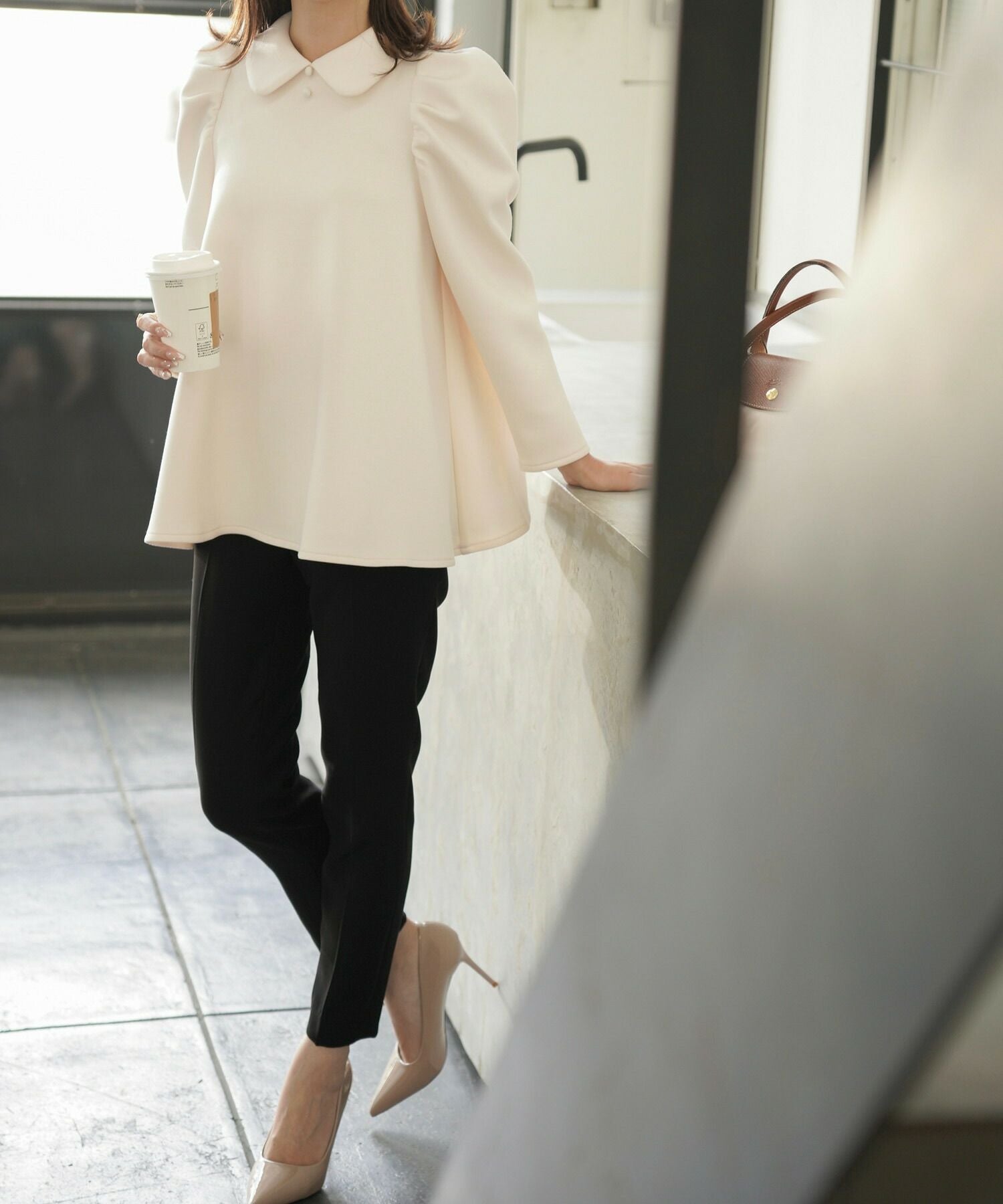 襟付き ボンディング フレア トップス 長袖 HUIT 全3色｜hit841-0174