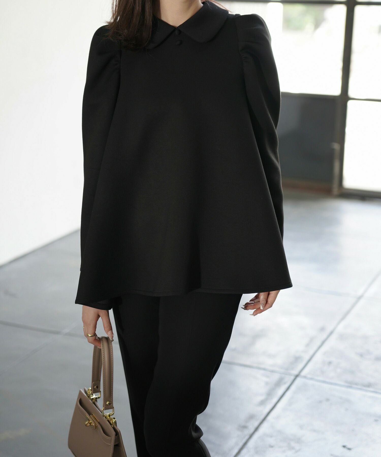 襟付き ボンディング フレア トップス 長袖 HUIT 全3色｜hit841-0174