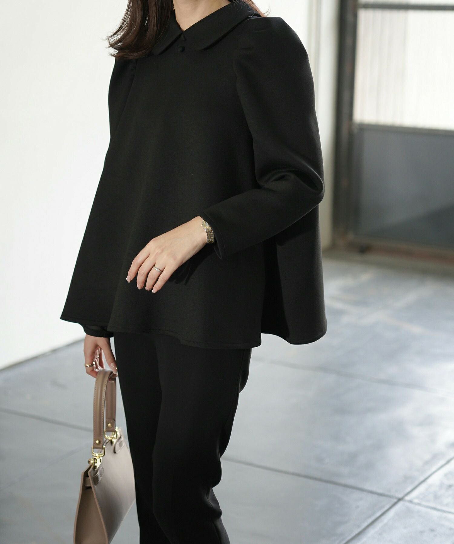 襟付き ボンディング フレア トップス 長袖 HUIT 全3色｜hit841-0174