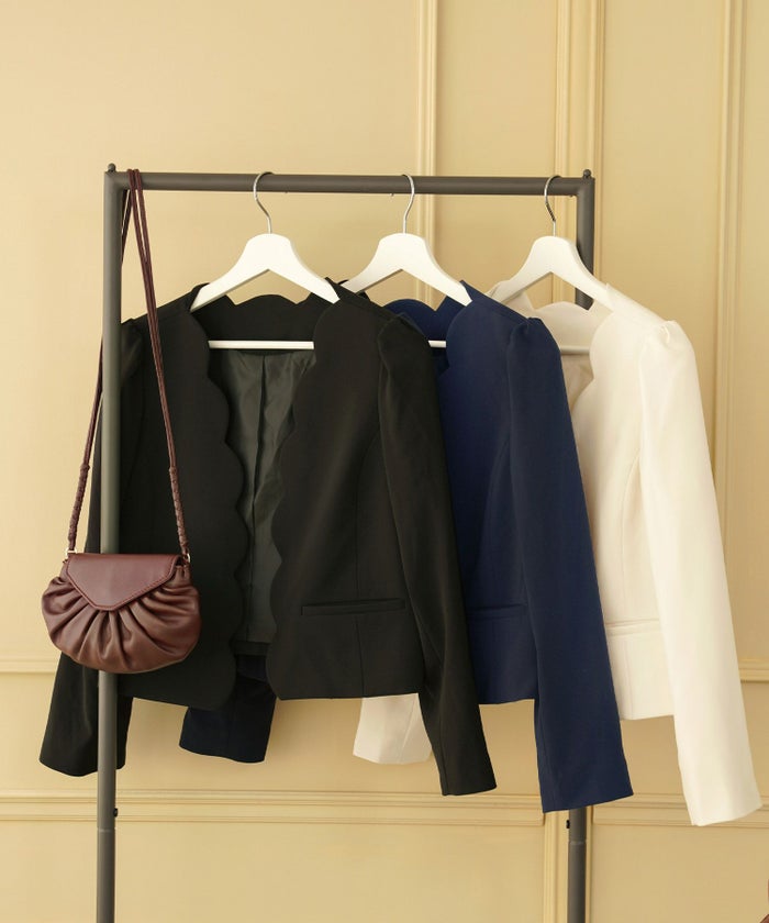 手洗い可レディースオフィスきれいめフォーマル白黒紺かわいい襟なしエレガントおしゃれジョイントスペース