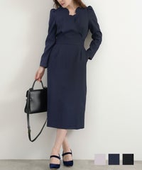 手洗い可 ワンピース レディース きれいめ かわいい オフィス 大人 黒 春秋 ママ ジョイントスペース スカラップ カシュクール ワンピース Liala×PG