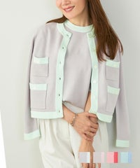 新色追加 手洗い可 ニット トップス カーディガン インナー レディース ファッション 2点セット かわいい 配色 オフィス 長袖 ジョイントスペース 4つポケット バイカラー カーディガン 5分袖インナー アンサンブル ニット Liala×PG