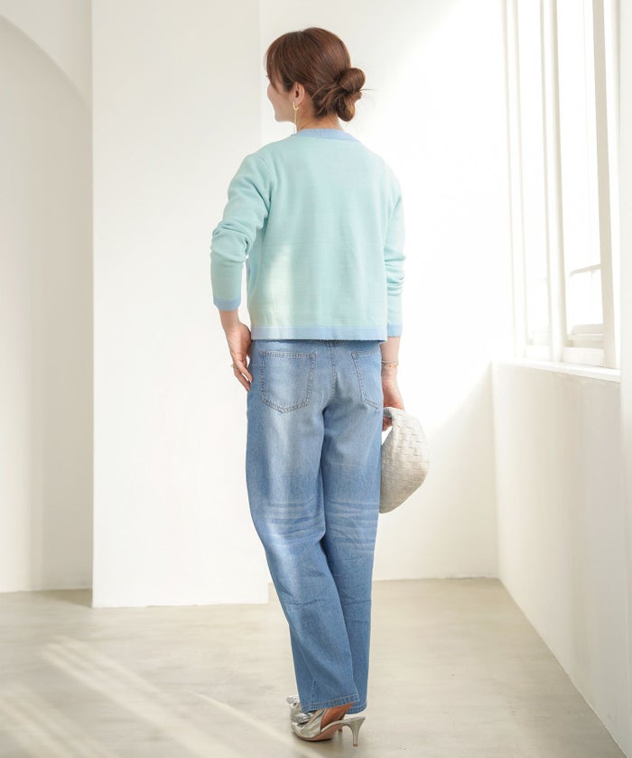 新色追加手洗い可ニットトップスカーディガンインナーレディースファッション2点セットかわいい配色オフィス長袖ジョイントスペース