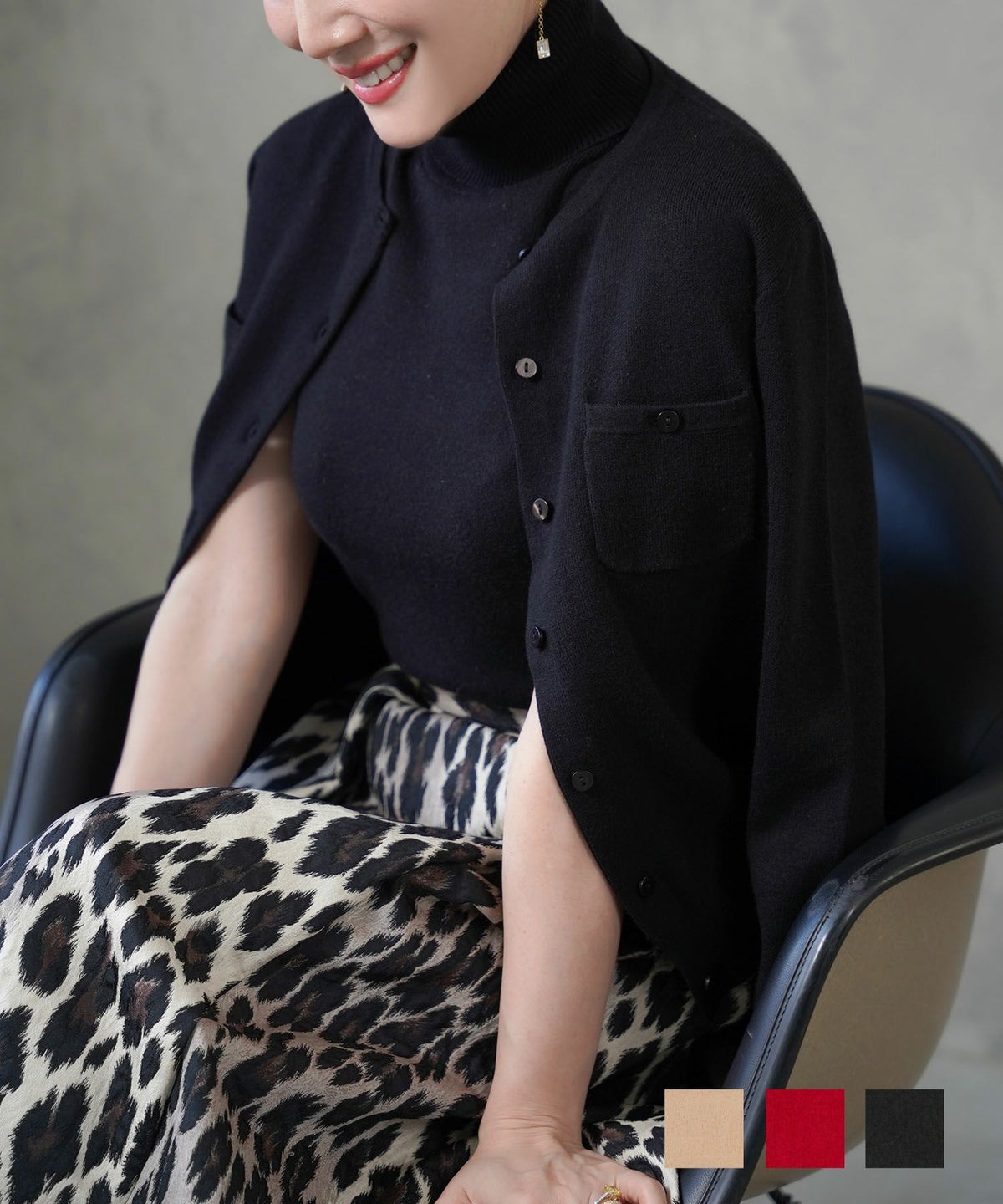 手洗い可 ニット トップス カーディガン インナー レディース ファッション 2点セット かわいい 配色 オフィス 長袖 ジョイントスペース 胸ポケット カーディガン タートルネック ノースリインナー アンサンブル ニット Liala×PG