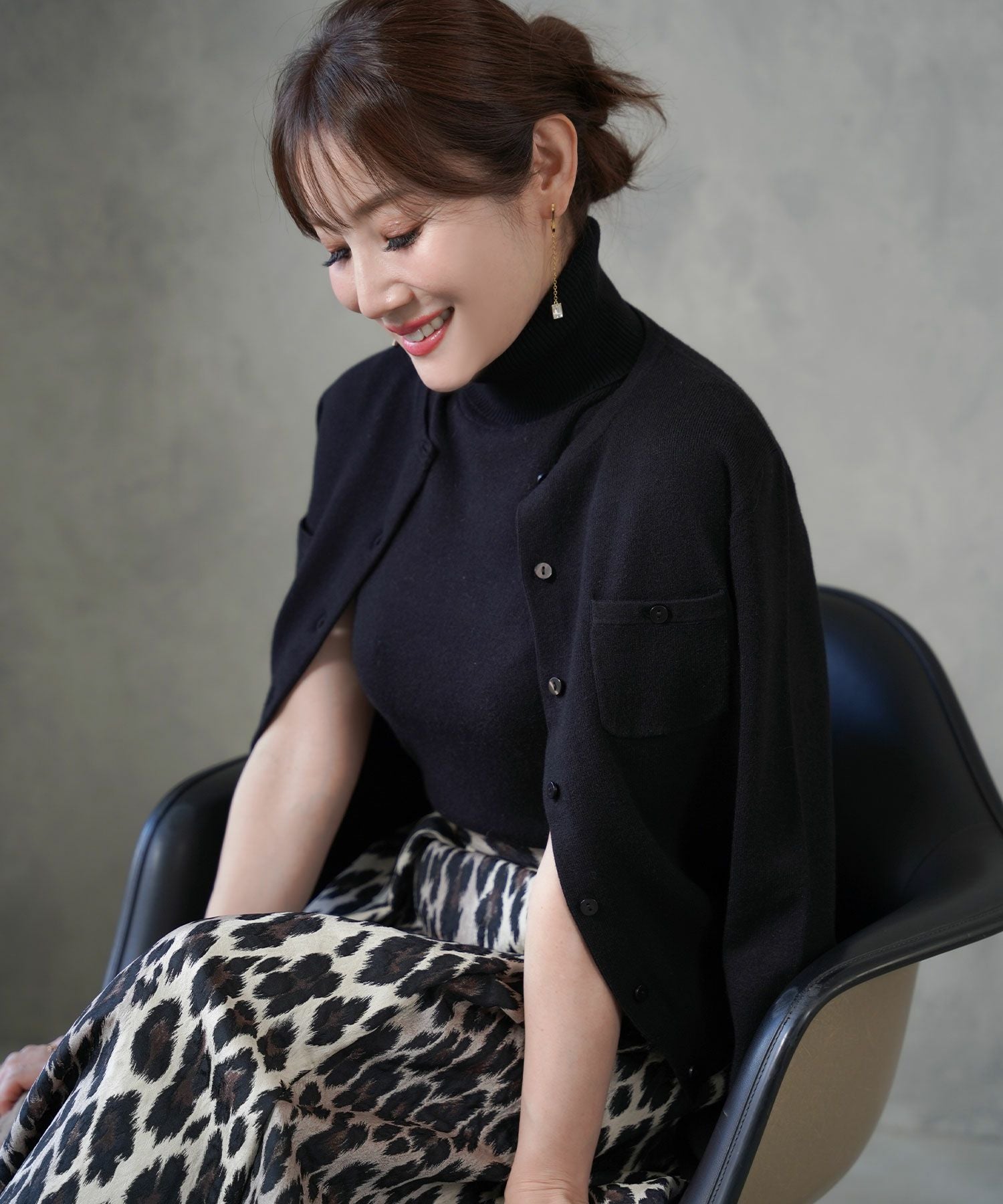 胸ポケット カーディガン タートルネック ノースリインナー