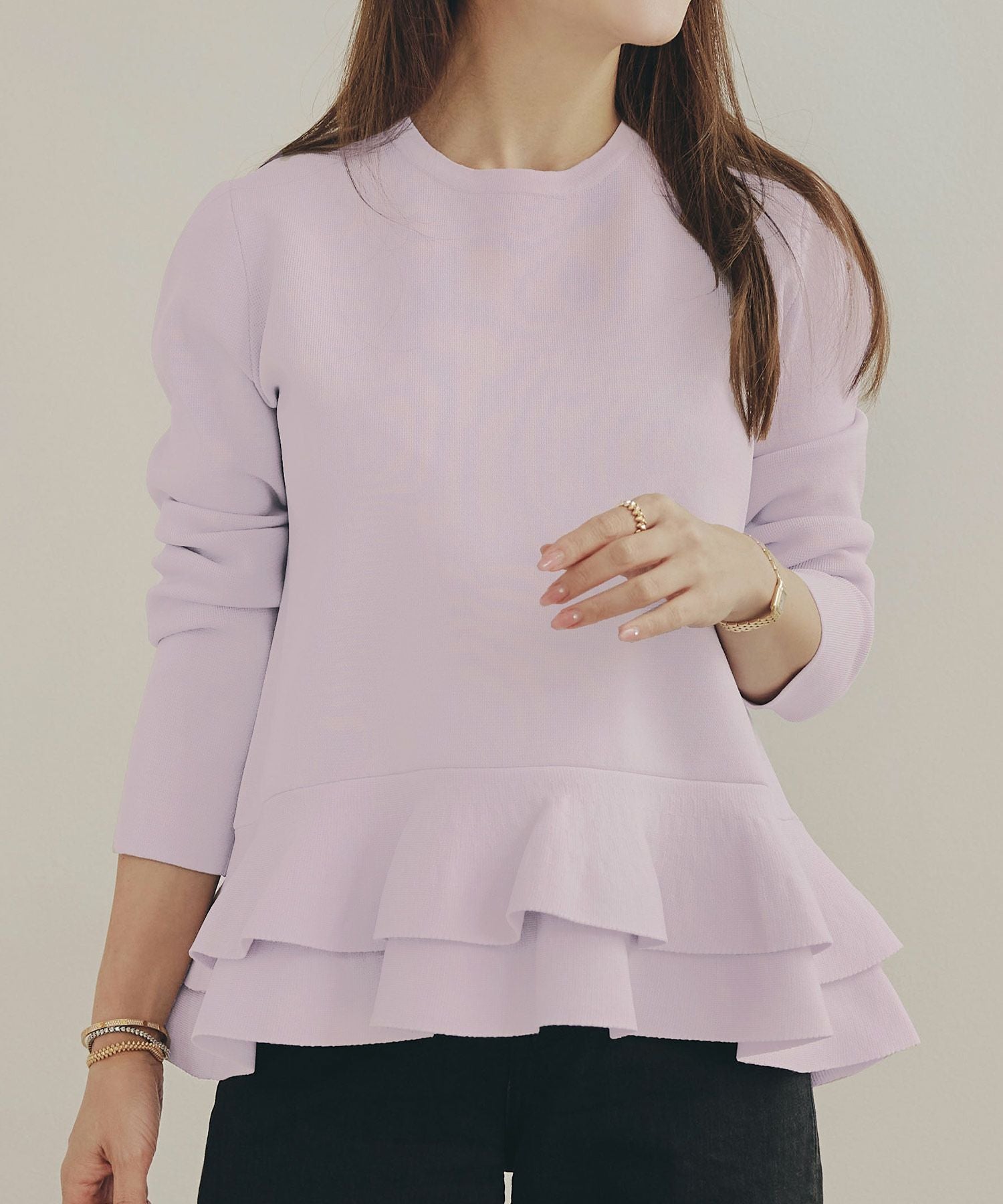 ダブルフリル ペプラム ニット 長袖