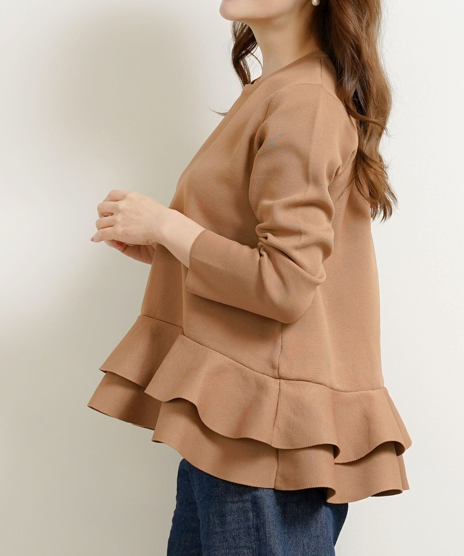 ダブルフリル ペプラム ニット 長袖 Liala×PG