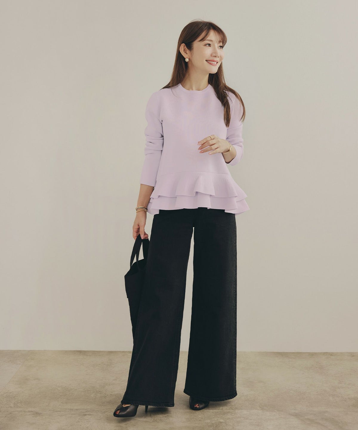 手洗い可 ポリエステル100% ニット トップス レディース かわいい オフィス きれいめ 長袖 白黒 秋冬春 ジョイントスペース