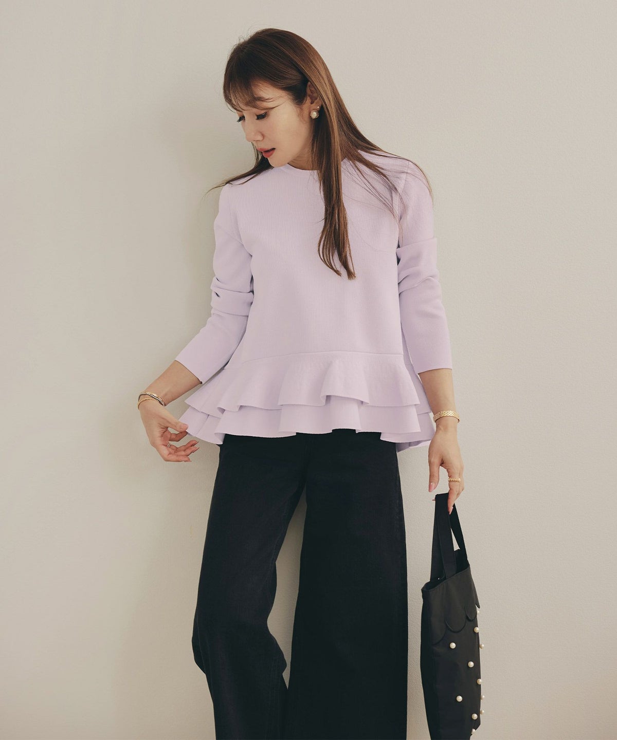 手洗い可 ポリエステル100% ニット トップス レディース かわいい オフィス きれいめ 長袖 白黒 秋冬春 ジョイントスペース