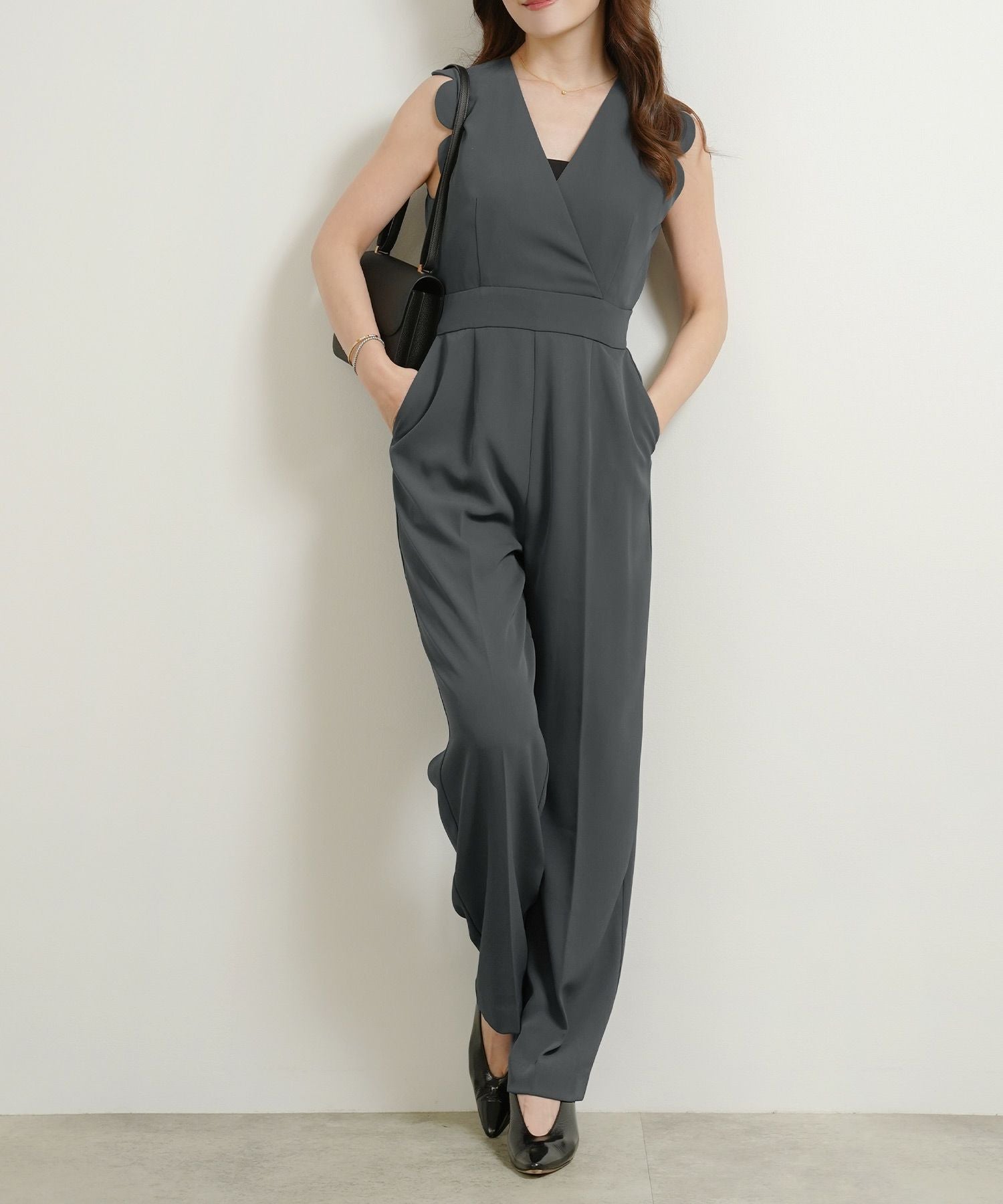 SPRING-SALE スカラップ サロペット パンツ Liala×PG 全2色｜lpg731