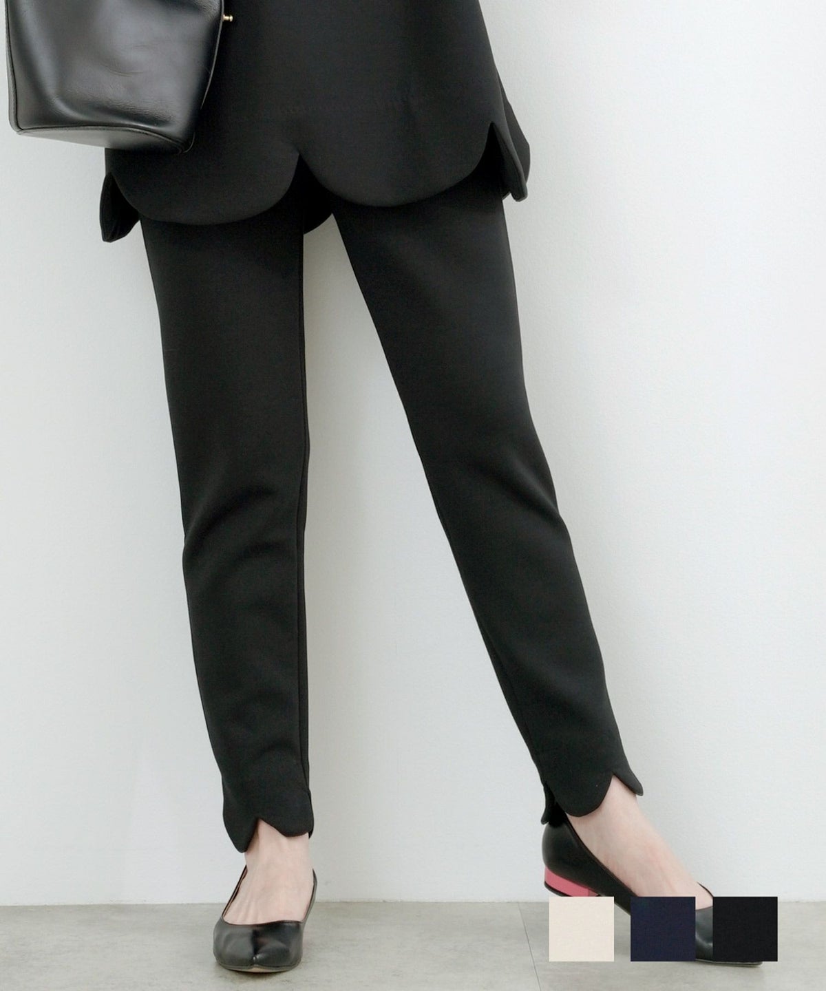 パンツ スカラップ ダンボールニット 春夏 秋 白黒 ウォッシャブル 洗える 動きやすい ジョイントスペース ダンボールニット スカラップヘム パンツ Liala×PG