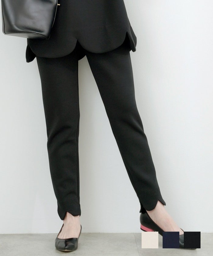 パンツ スカラップ ダンボールニット 春夏 秋 白黒 ウォッシャブル 洗える 動きやすい ジョイントスペース ダンボールニット スカラップヘム パンツ Liala×PG