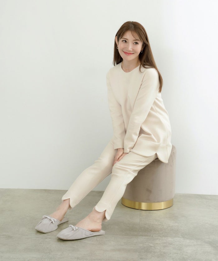 パンツ スカラップ ダンボールニット 春夏 秋 白黒 ウォッシャブル 洗える 動きやすい ジョイントスペース