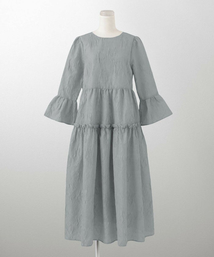 花柄 ティアード フリル エレガント 低身長/ピンクベージュ/アイスブルー/ブラック/S/M