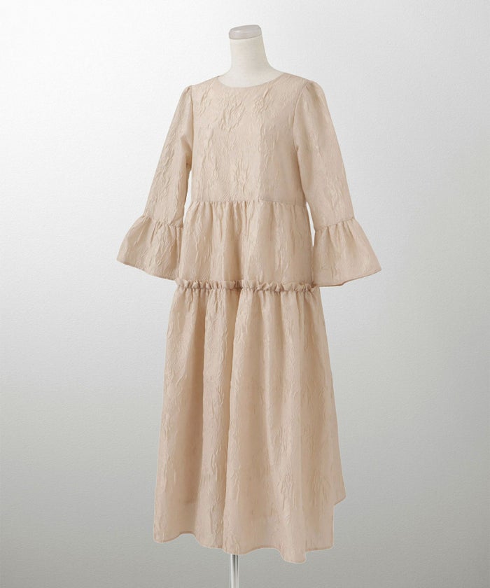 花柄 ティアード フリル エレガント 低身長/ピンクベージュ/アイスブルー/ブラック/S/M