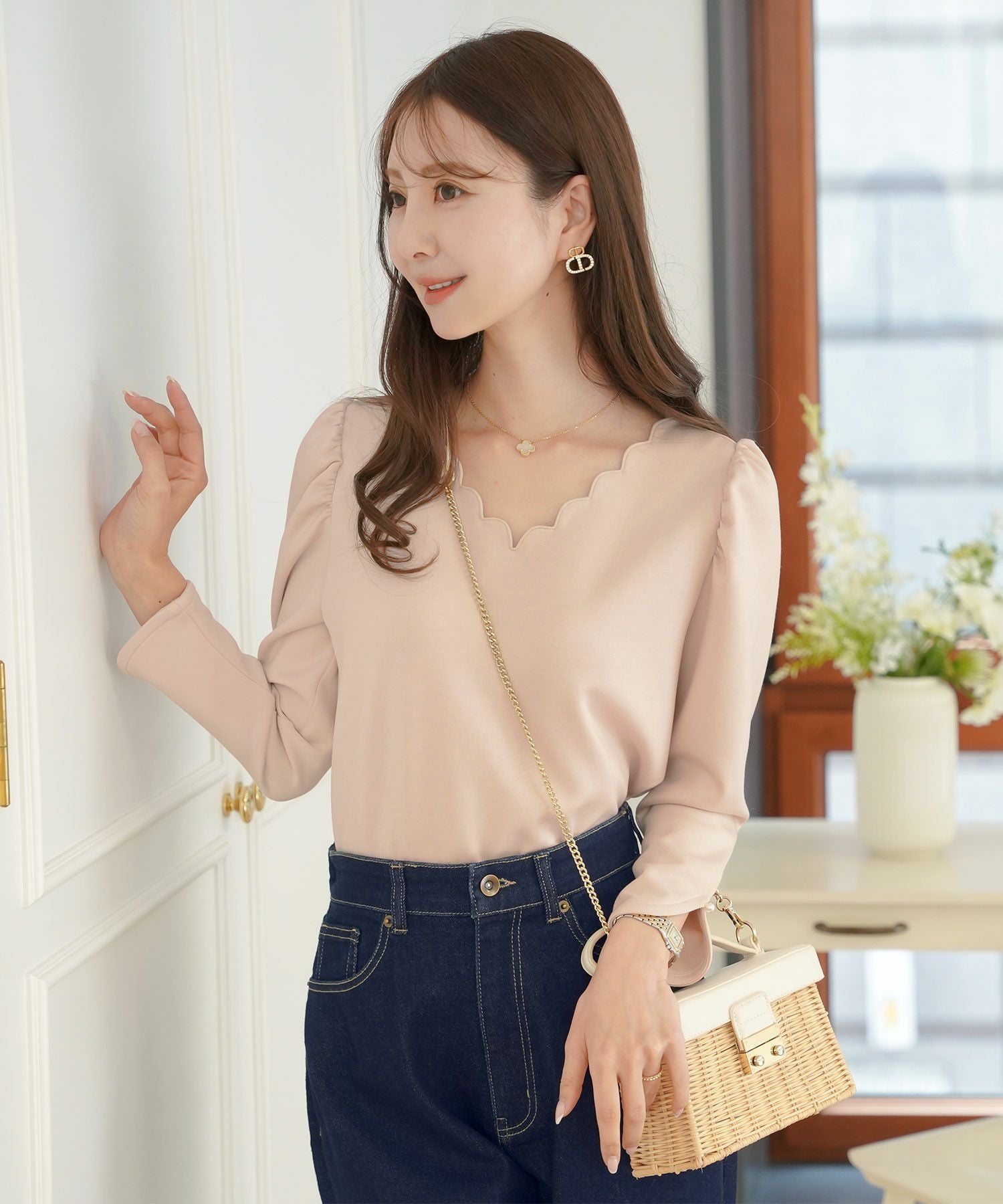 スカラップ Tシャツ 8分袖 le reve vaniller 全5色 ｜lvn541-1930【2
