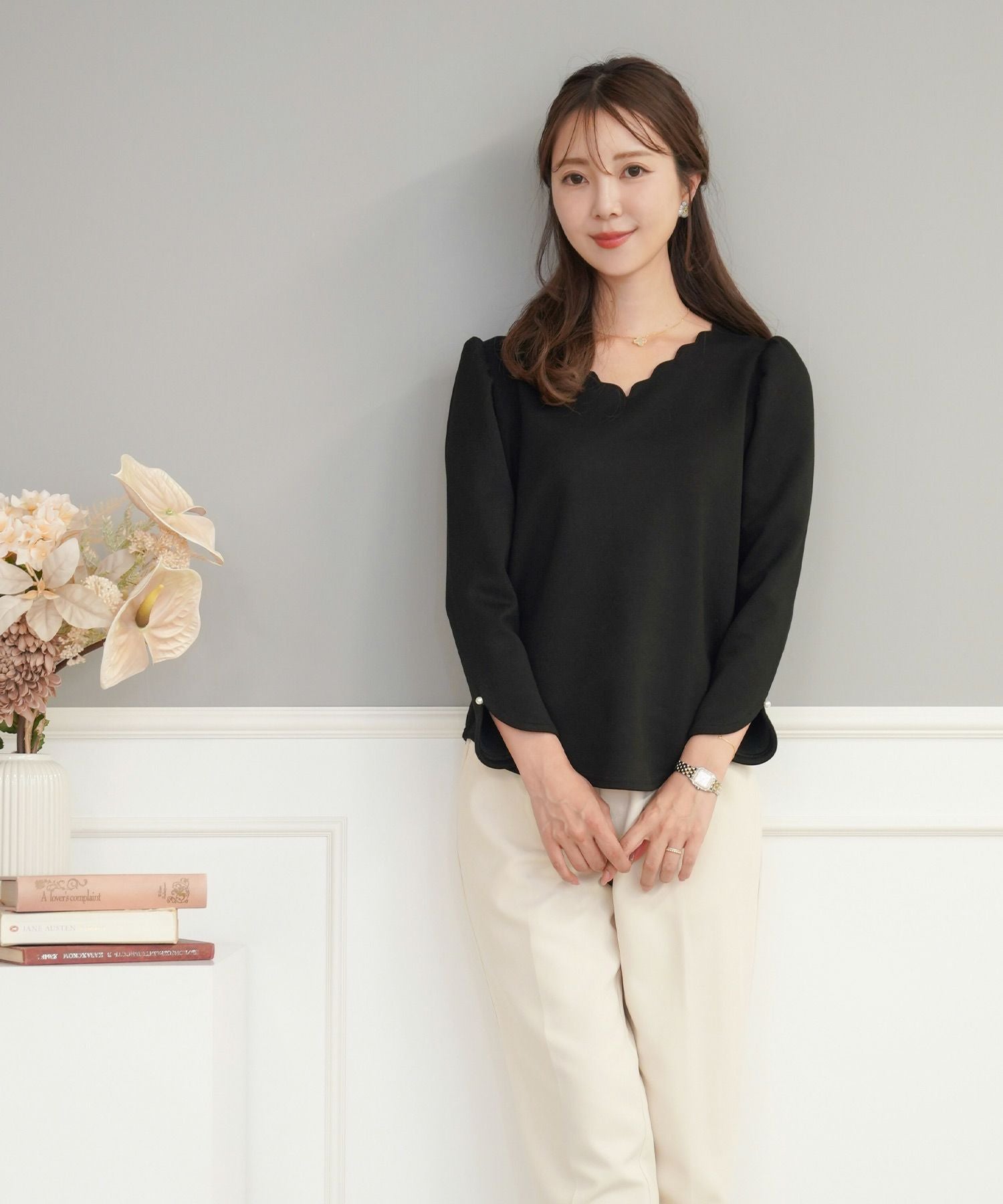 スカラップ Tシャツ 8分袖 le reve vaniller 全5色 ｜lvn541-1930【2