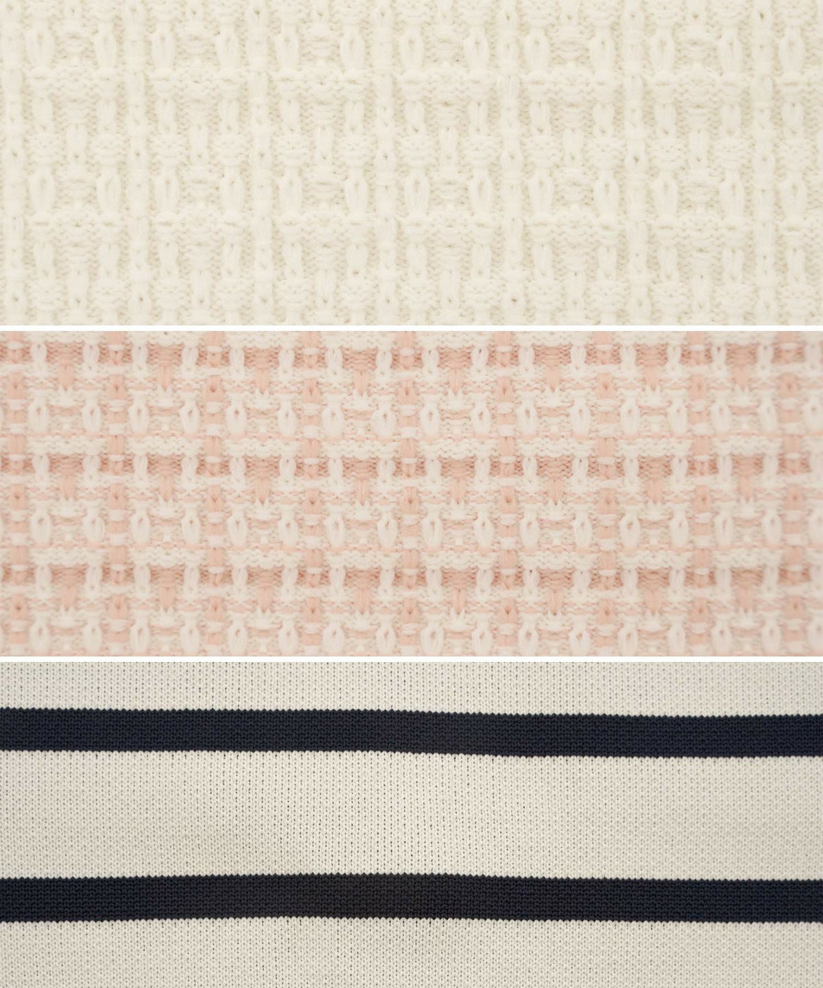 レディース/ニット/ジャケット/ノーカラー/クルーネック/セレモニー/入卒/授業参観/式/きれいめ/上品/シンプル/ストレッチ/オケージョン/入園/卒業/エレガント/アイボリー/ピンク/ボーダー/ネイビー/アソート柄/ツイード/新色/グレー/ライトグレー/無地/入卒園