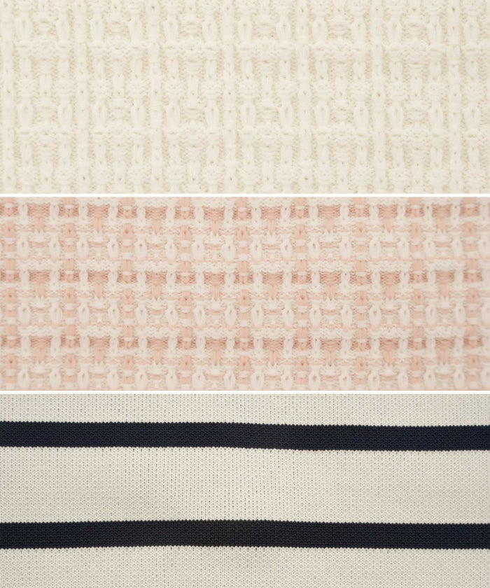 レディース/ニット/ジャケット/ノーカラー/クルーネック/セレモニー/入卒/授業参観/式/きれいめ/上品/シンプル/ストレッチ/オケージョン/入園/卒業/エレガント/アイボリー/ピンク/ボーダー/ネイビー/アソート柄/ツイード/新色/グレー/ライトグレー/無地/入卒園