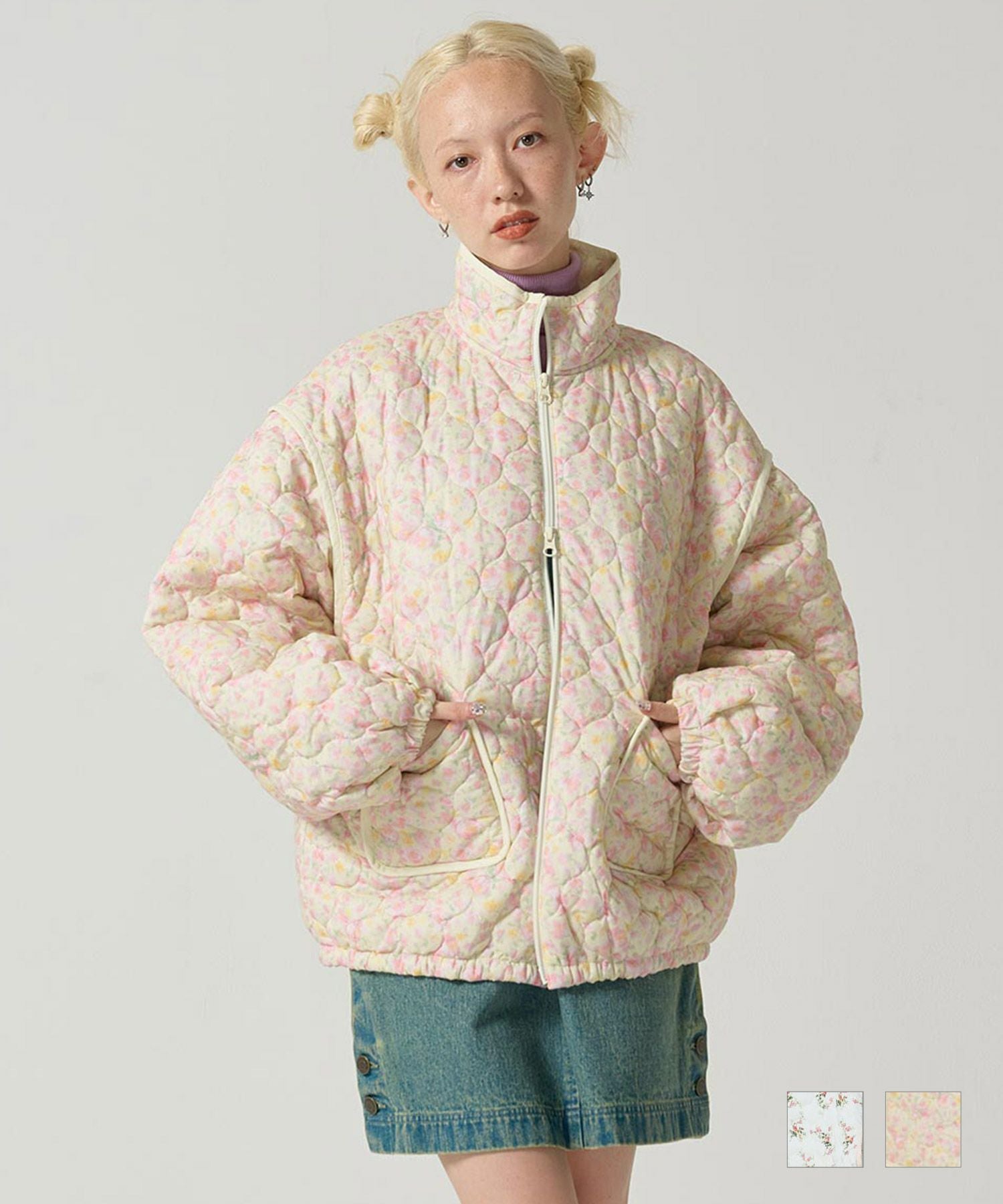 FINAL-SALE 花柄 キルティングコート TINA：JOJUN 全2色｜tnj141-0936