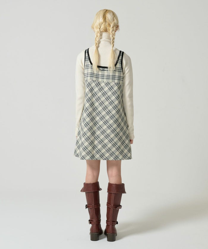 ワンピース/チェック/パイピング/ベロア