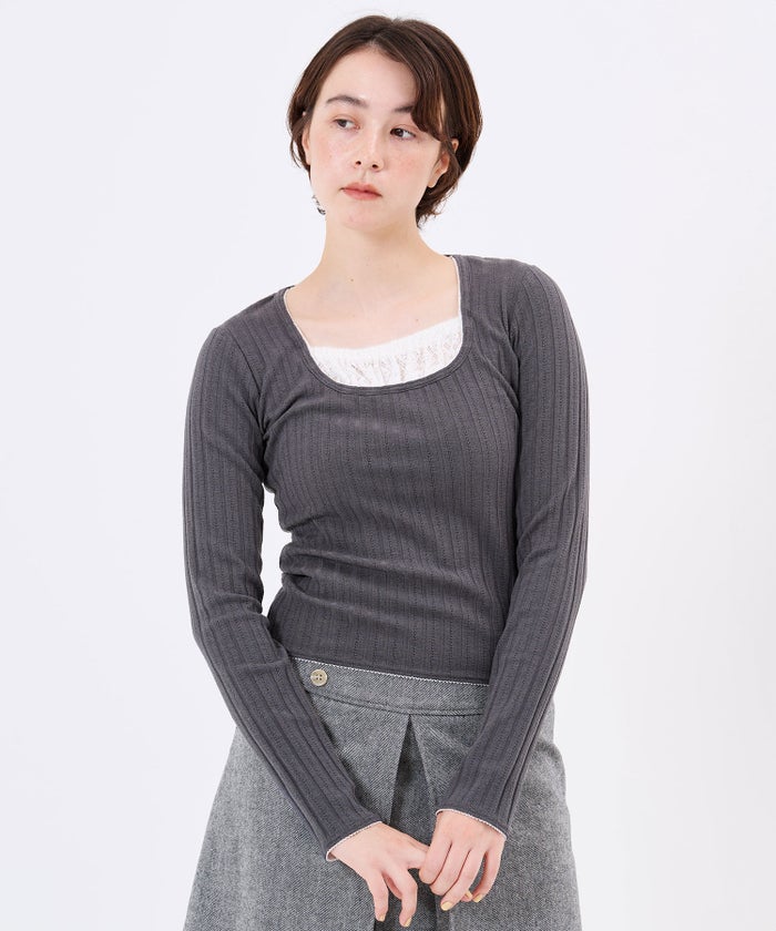 トップス/レイヤード風/カットソー/レイヤード風 ニットソー TINA：JOJUN