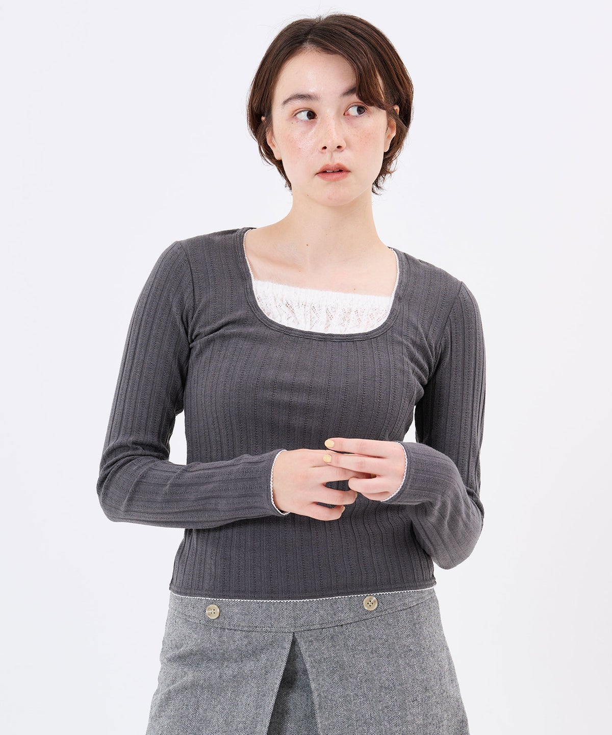 トップス/レイヤード風/カットソー/レイヤード風 ニットソー TINA：JOJUN