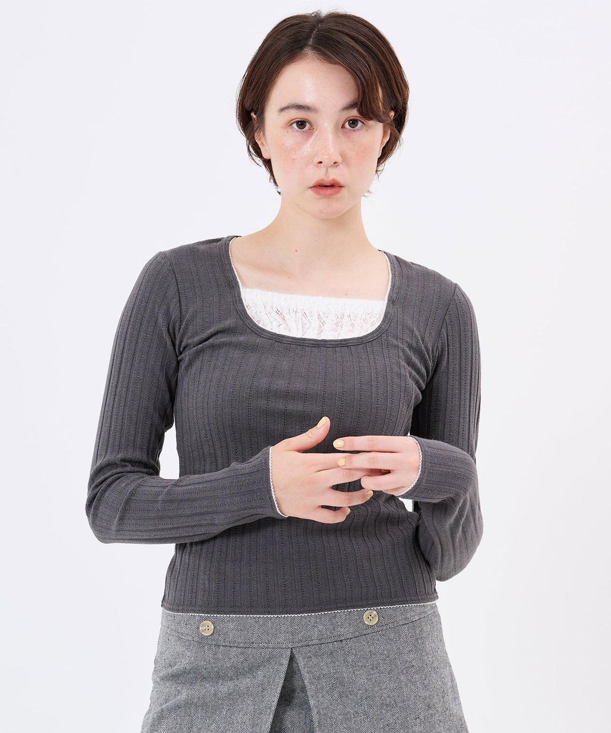 トップス/レイヤード風/カットソー/レイヤード風 ニットソー TINA：JOJUN