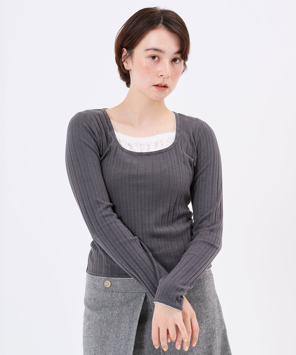 トップス/レイヤード風/カットソー/レイヤード風 ニットソー TINA：JOJUN