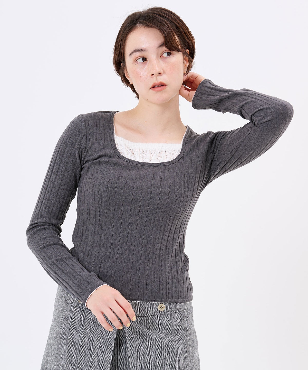 トップス/レイヤード風/カットソー/レイヤード風 ニットソー TINA：JOJUN