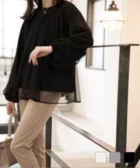 レイヤード タック 透け感 シンプル チュニック セレクト チュールドッキング プルオーバー HUIT