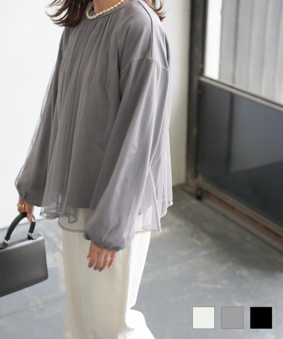 レイヤード タック 透け感 シンプル チュニック セレクト チュールドッキング プルオーバー HUIT