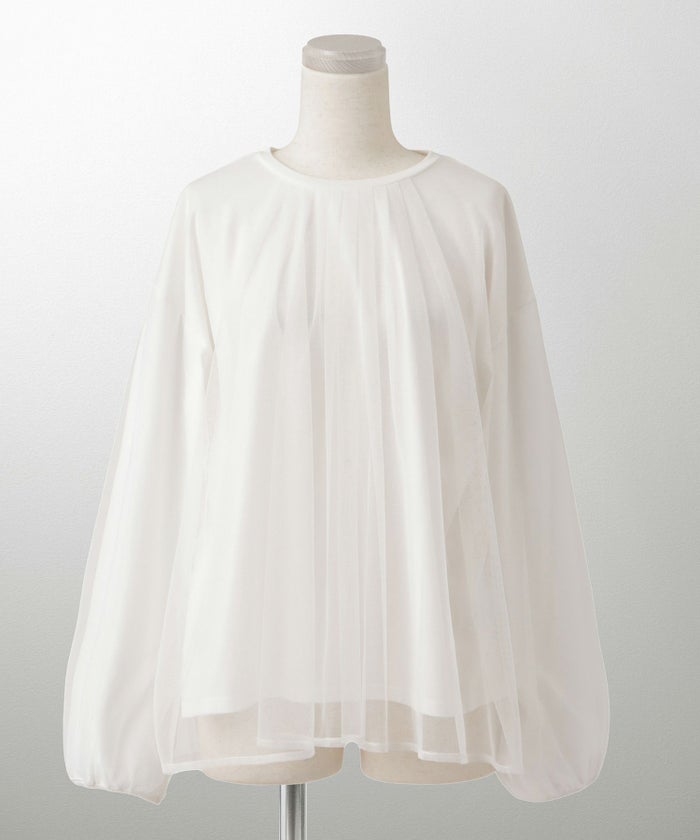 レイヤード タック 透け感 シンプル チュニック/ホワイト/グレー/ブラック/M