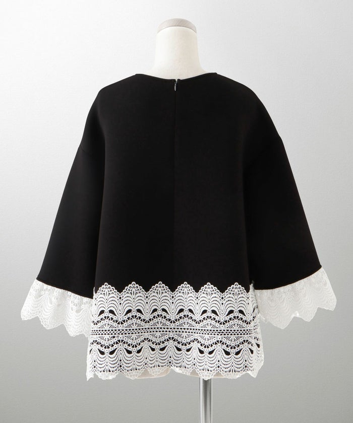 スカラップ チュニック フォーマル オフィス/ホワイト/ブラック/M