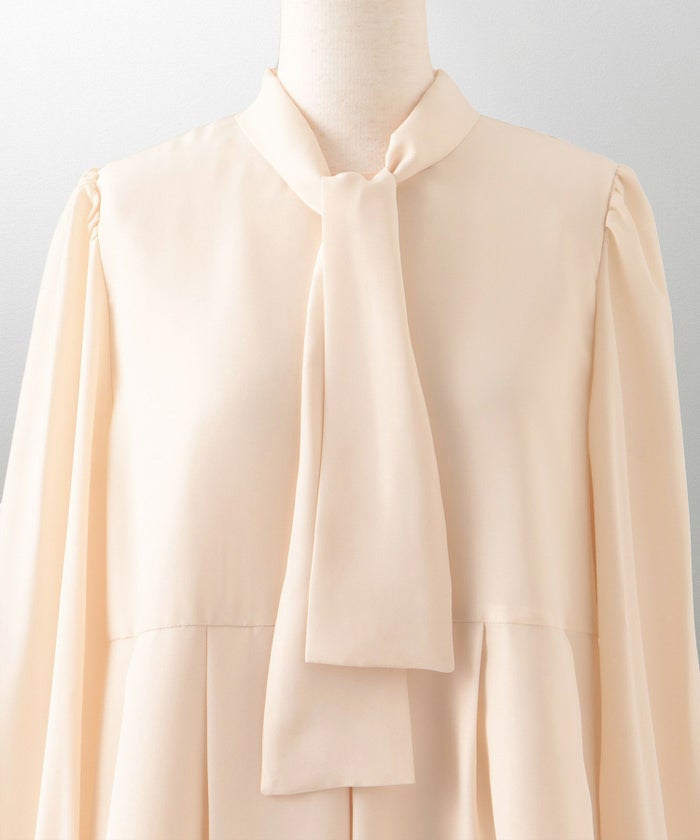 フォーマル オケージョン プリーツ タック ペプラム パフスリーブ/アイボリー/ピンクベージュ/ブラック/M