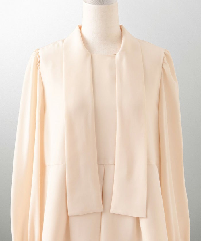 フォーマル オケージョン プリーツ タック ペプラム パフスリーブ/アイボリー/ピンクベージュ/ブラック/M