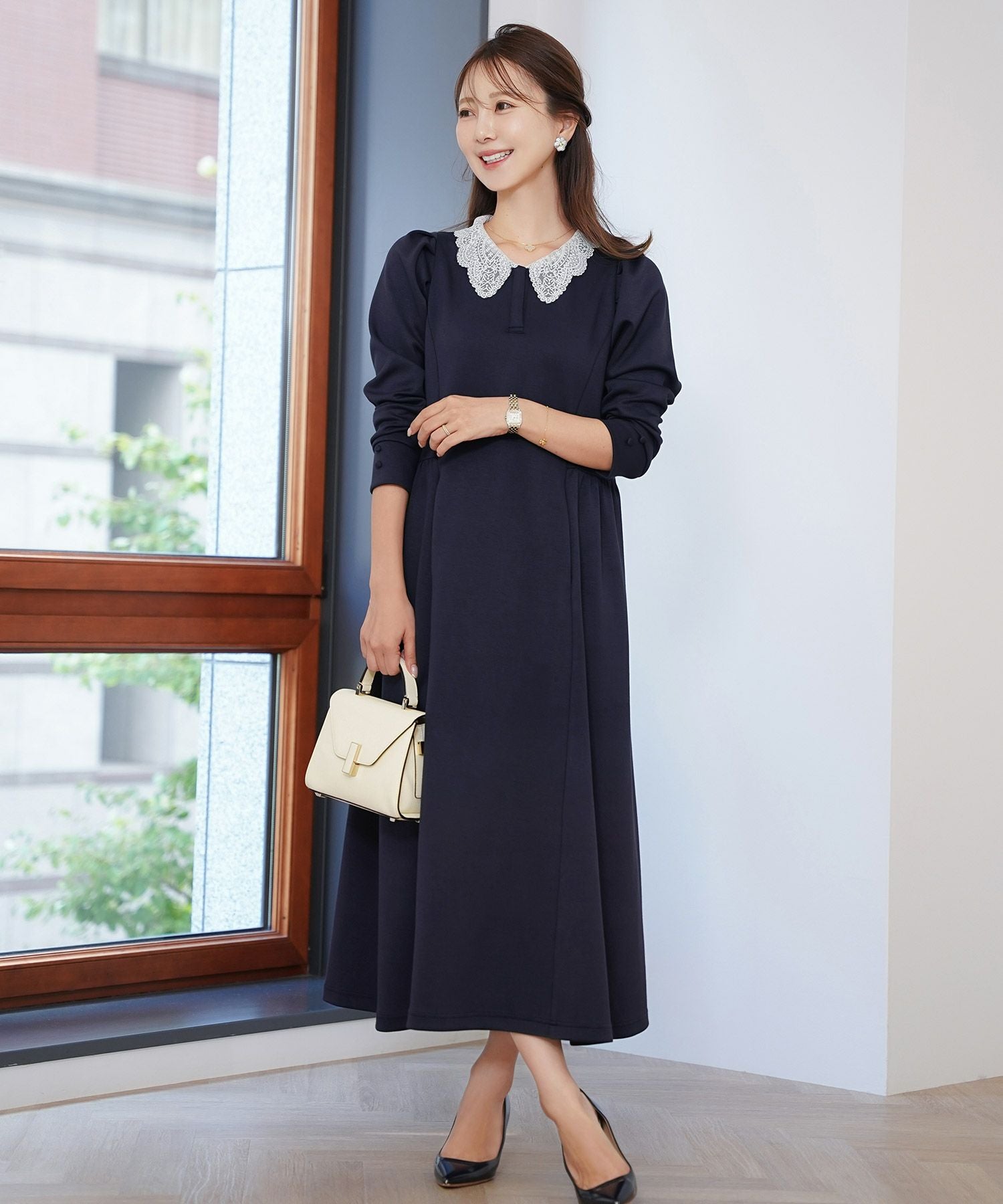 レース襟 リラックス ワンピース le reve vaniller 全4色｜lvn341-1926