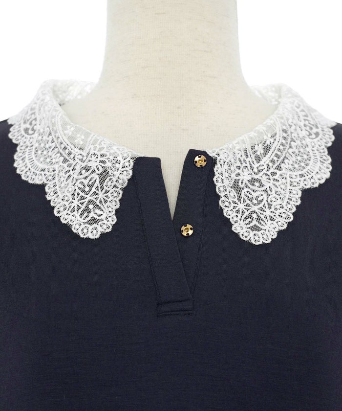 レディース/カットワンピース/カットソー/厚手/あったか/もっちり/柔らか/伸縮性/マタニティ/レース/シャツ襟/きれいめ/カジュアル/リラックス/ワンマイル/ロング/ミモレ丈/長袖/フレア/アイボリー/ブラウン/ネイビー/ブラック/オケージョン/新色/ピンクベージュ/チャコール