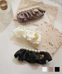 レディース ヘアアクセサリー アクセサリー 髪留め バレッタ フリル パール サテン オケージョン 可愛い 上品 エレガント フェミニン ヘアアレンジ ホワイト モカ ブラック サテン フリル バレッタ le reve vaniller