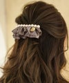 レディース/ヘアアクセサリー/アクセサリー/髪留め/バレッタ/フリル/パール/サテン/オケージョン/可愛い/上品/エレガント/フェミニン/ヘアアレンジ/ホワイト/モカ/ブラック