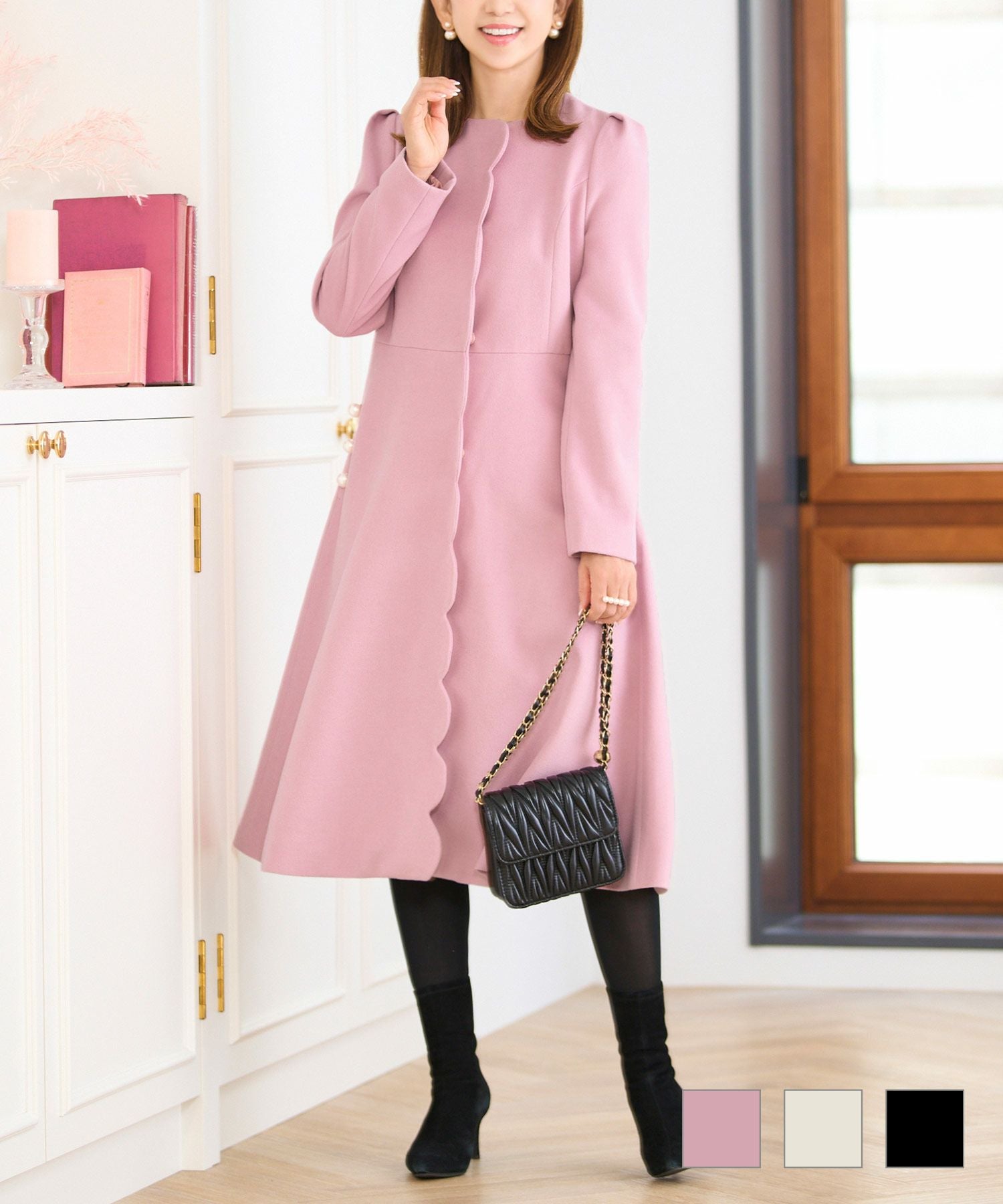 CLEARANCE-SALE フロントスカラップ パール付き コート Prima Scherrer