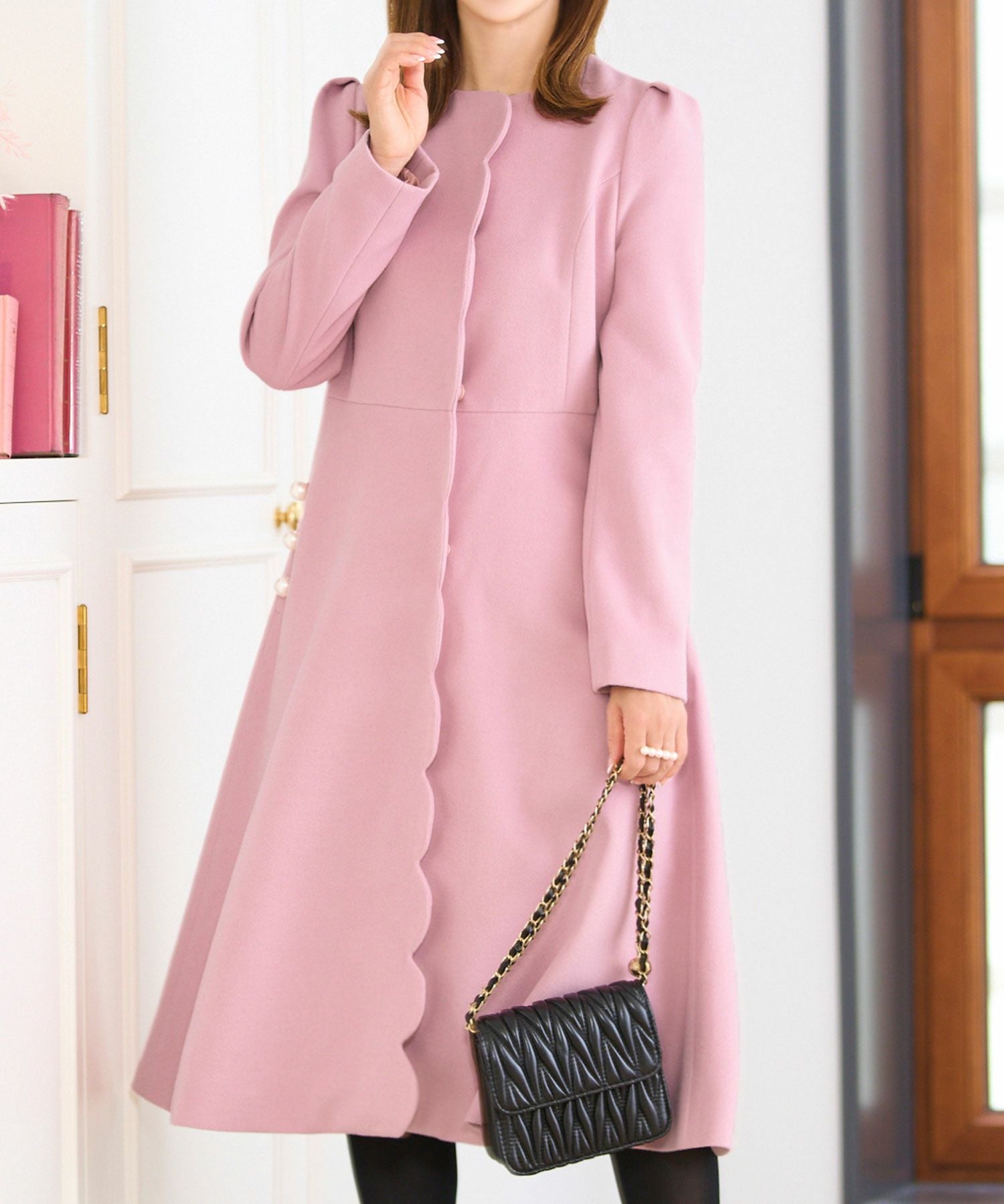 フロントスカラップ パール付き コート Prima Scherrer 全3色｜psc141