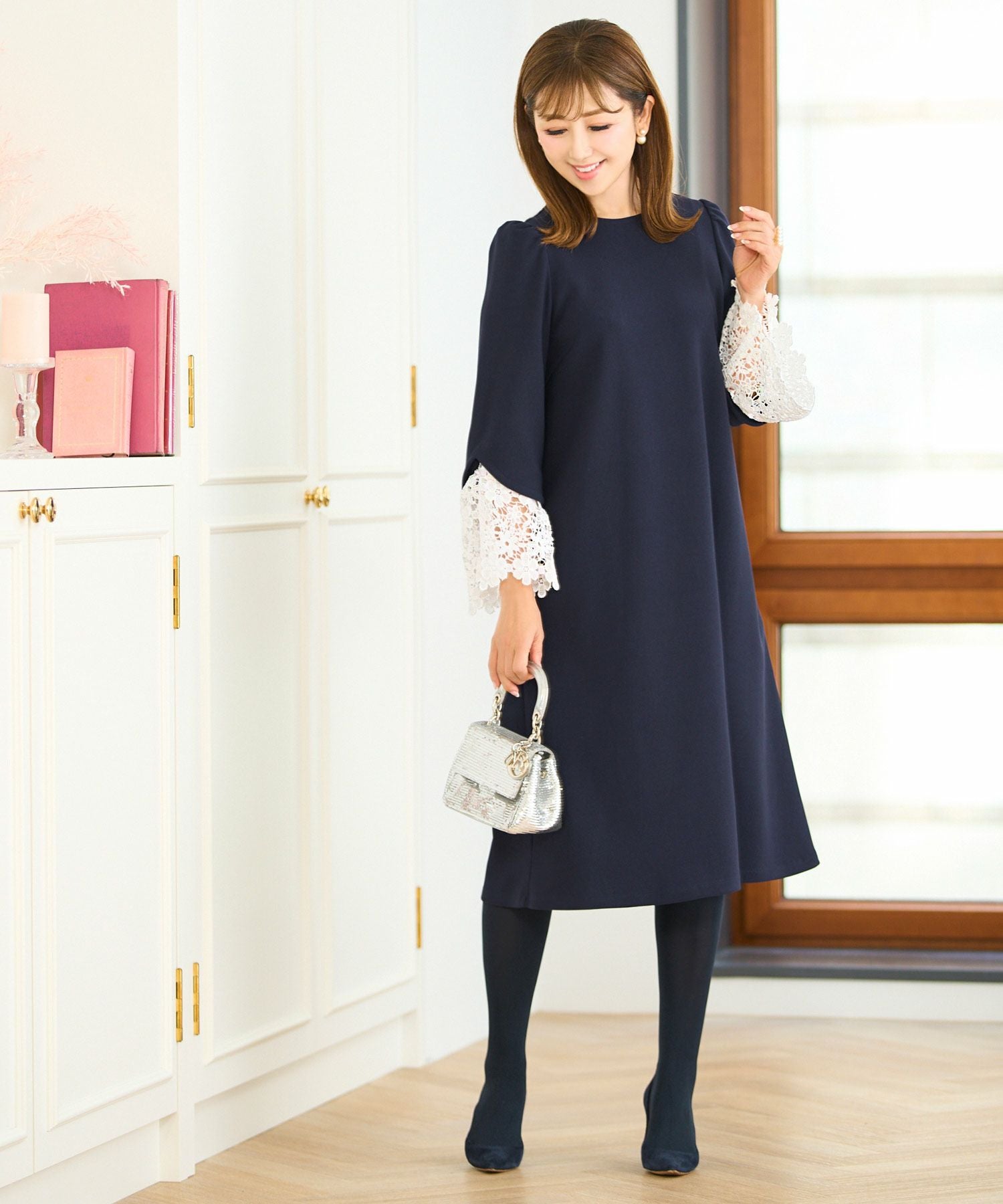 レースフレアスリーブ Aライン ワンピース ｜セレモニー、学校行事に