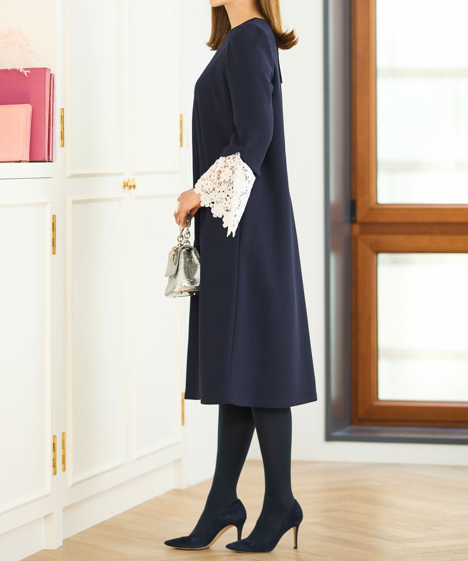 レースフレアスリーブ Aライン ワンピース ｜セレモニー、学校行事に