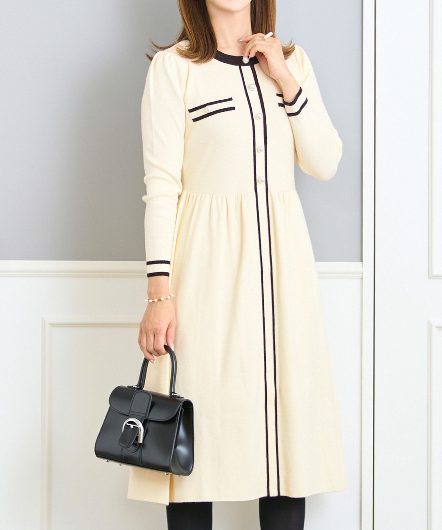 バイカラー ニット ワンピース 長袖 Prima Scherrer 全3色｜psc341